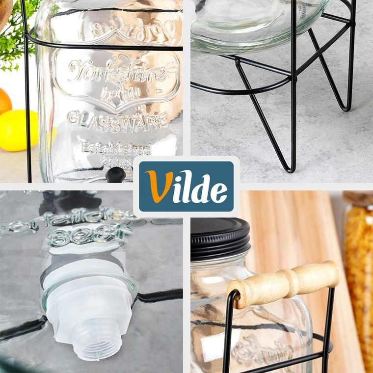 Vilde, słój do napojów z kranikiem i stojakiem, czarny, 8l
