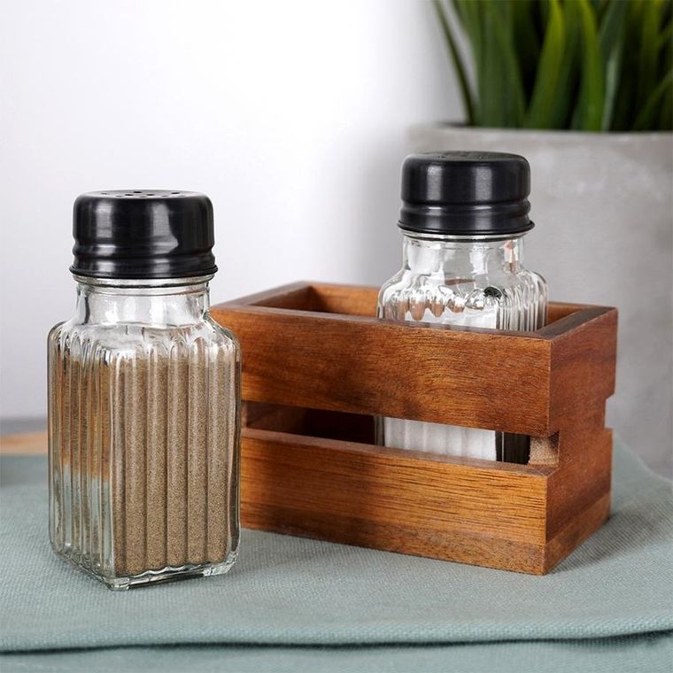 Vilde, solniczka i pieprzniczka ze stojakiem, 3 elementy