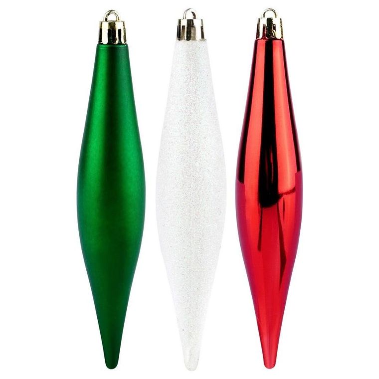 Vilde, Sople, bombki choinkowe nietłukące, czerwone, zielone, białe, 15 cm, 4 szt.