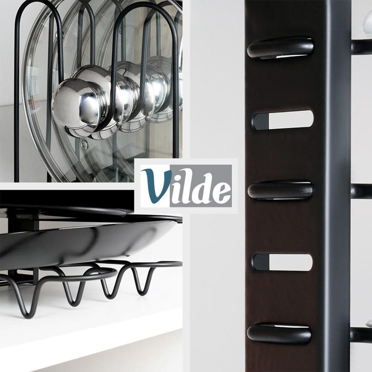 Vilde, stojak na garnki, patelnie i pokrywki, metalowy, czarny