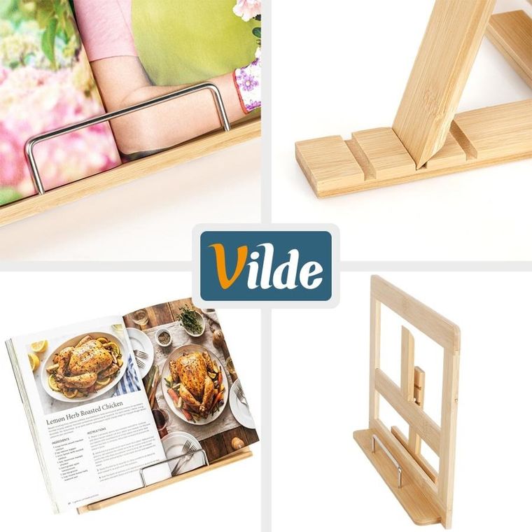 Vilde, stojak na książkę kucharską, bambusowy, regulowany