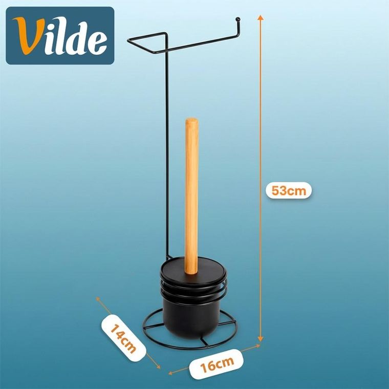 Vilde, stojak na papier toaletowy, ze szczotką, czarny, 53 cm