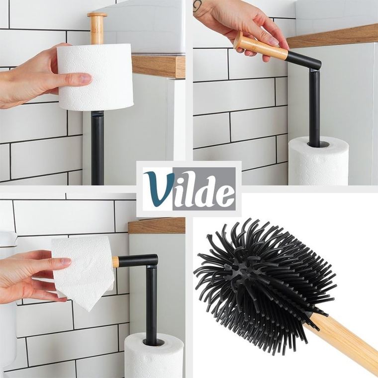Vilde, stojak na papier toaletowy ze szczotką, czarny, 66 cm