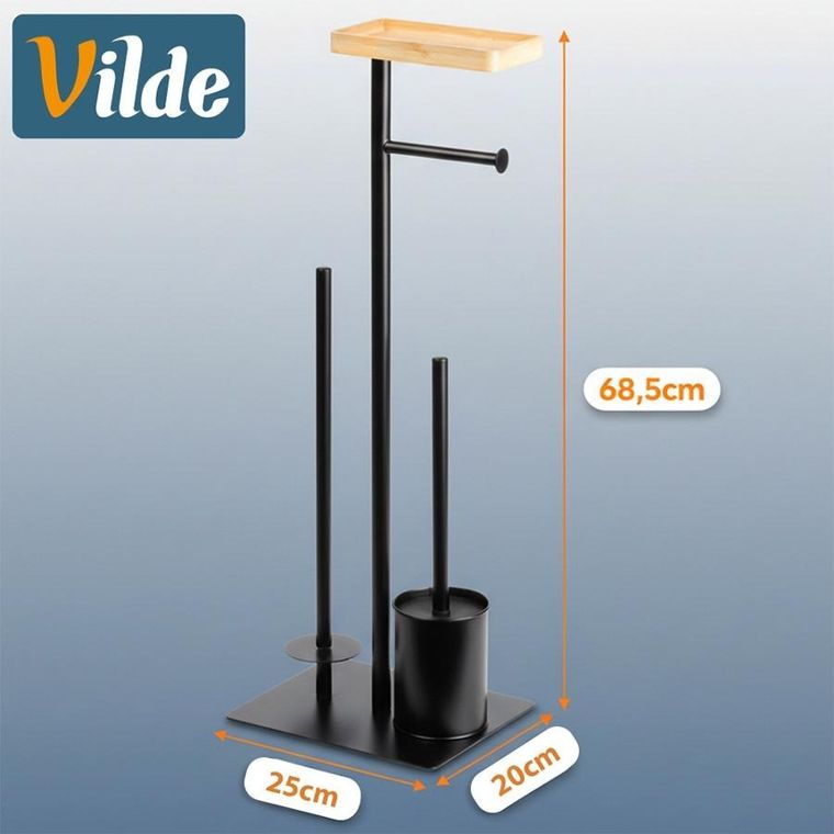 Vilde, stojak na papier toaletowy, ze szczotką, czarny, 68,5 cm