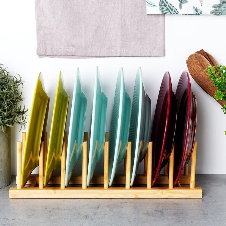 Vilde, stojak na pokrywki i talerze bambusowy, 34.5-12-12 cm