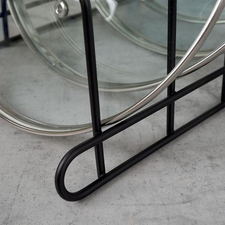 Vilde, stojak na pokrywki i talerze, metalowy, czarny, 34-18-18 cm