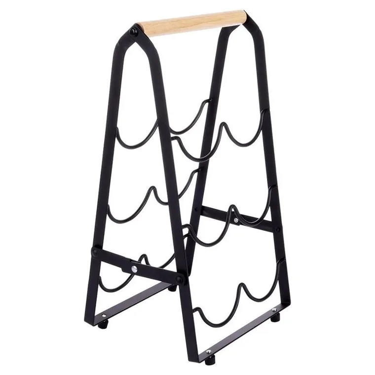 Vilde, stojak na wino, metalowy czarny, 6 butelek, 21-38 cm