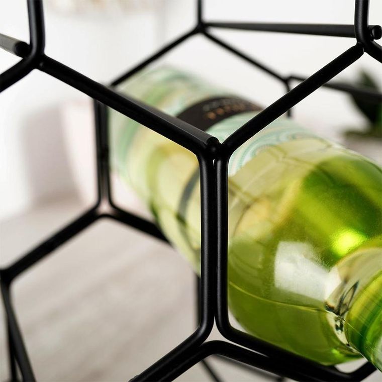 Vilde, stojak na wino, metalowy, czarny, 6 butelek, 29.5-14.5-28.5 cm