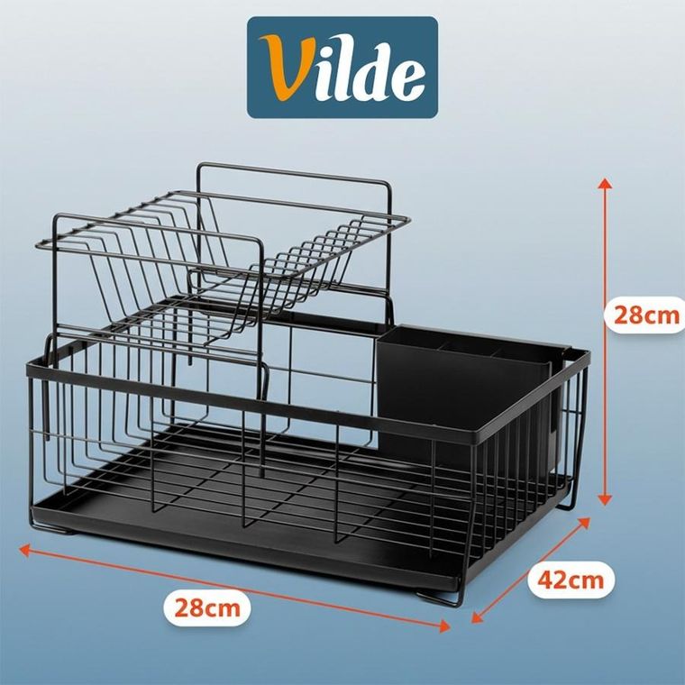 Vilde, suszarka na naczynia, 2-poziomowa, metalowa, czarna, 42-28-28 cm
