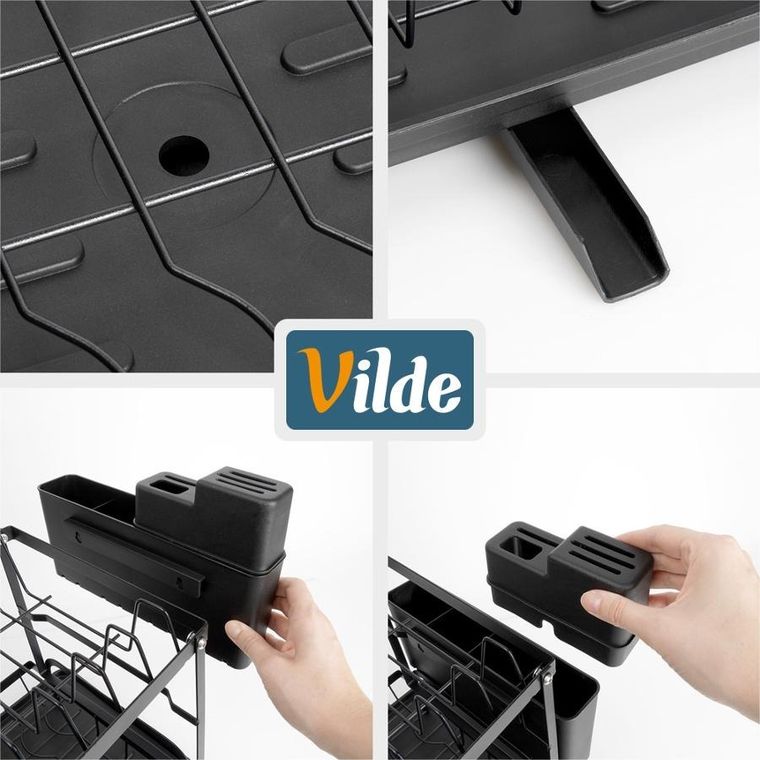 Vilde, suszarka na naczynia, metalowa, czarna, 2-poziomowa, 42-29-36,5 cm