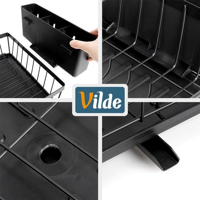 Vilde, suszarka na naczynia, metalowa, czarna, 2-poziomowa, 49,5-30-34 cm