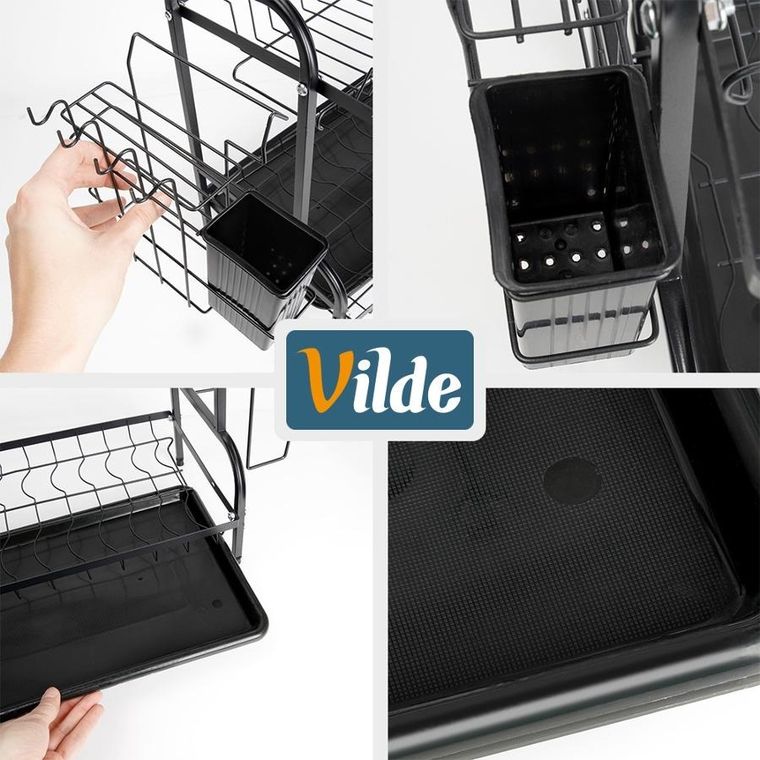 Vilde, suszarka na naczynia, metalowa, czarna, 2-poziomowa, 52-24,5-40 cm