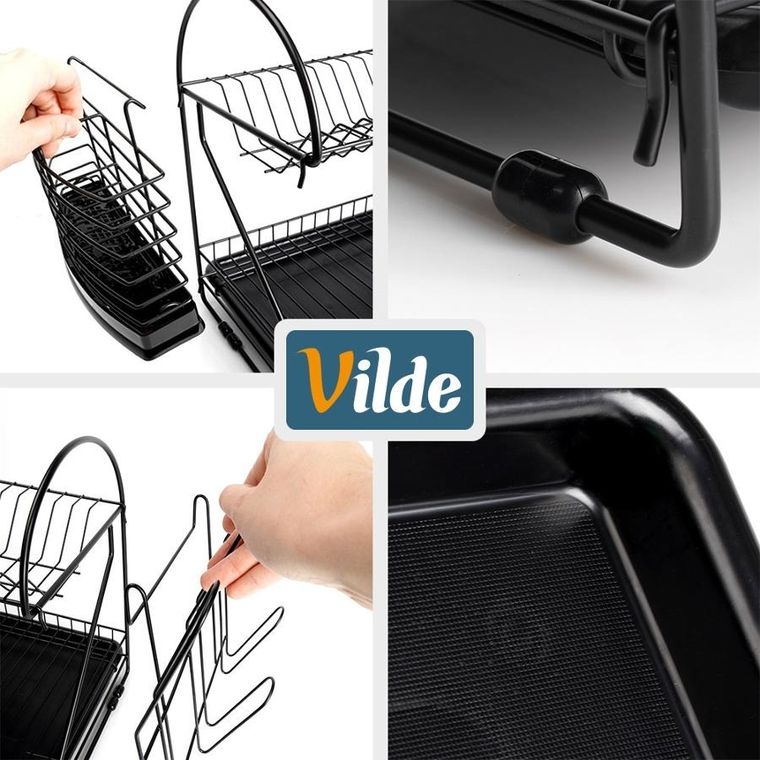 Vilde, suszarka na naczynia, metalowa, czarna, 2-poziomowa, 53-24-38,5 cm
