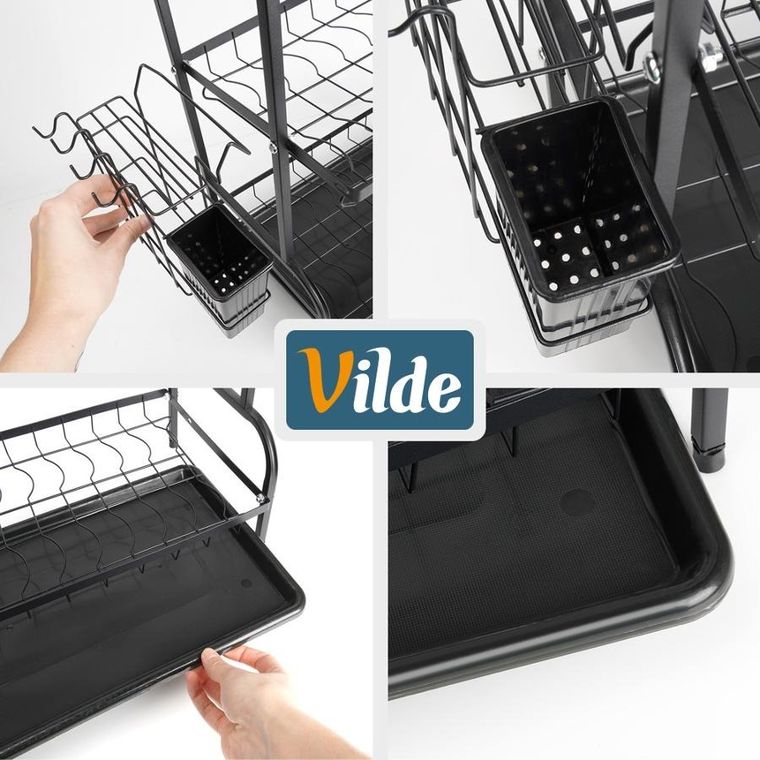 Vilde, suszarka na naczynia, metalowa, czarna, 3-poziomowa, 54,5-24,5-60 cm