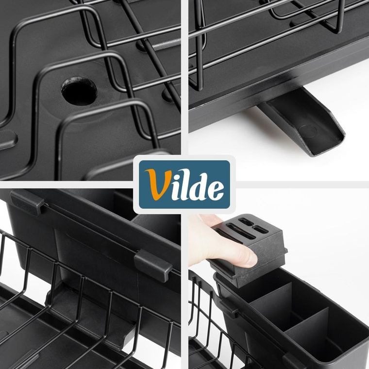 Vilde, suszarka na naczynia, metalowa, czarna, 48-32,5-18,5 cm
