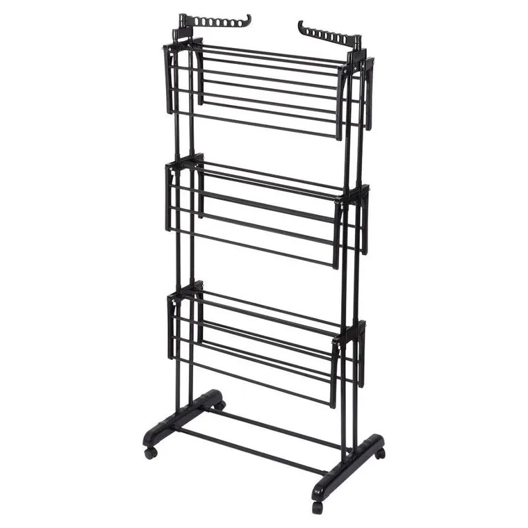 Vilde, suszarka na pranie metalowa, czarna, pionowa na kółkach, 125-170 cm