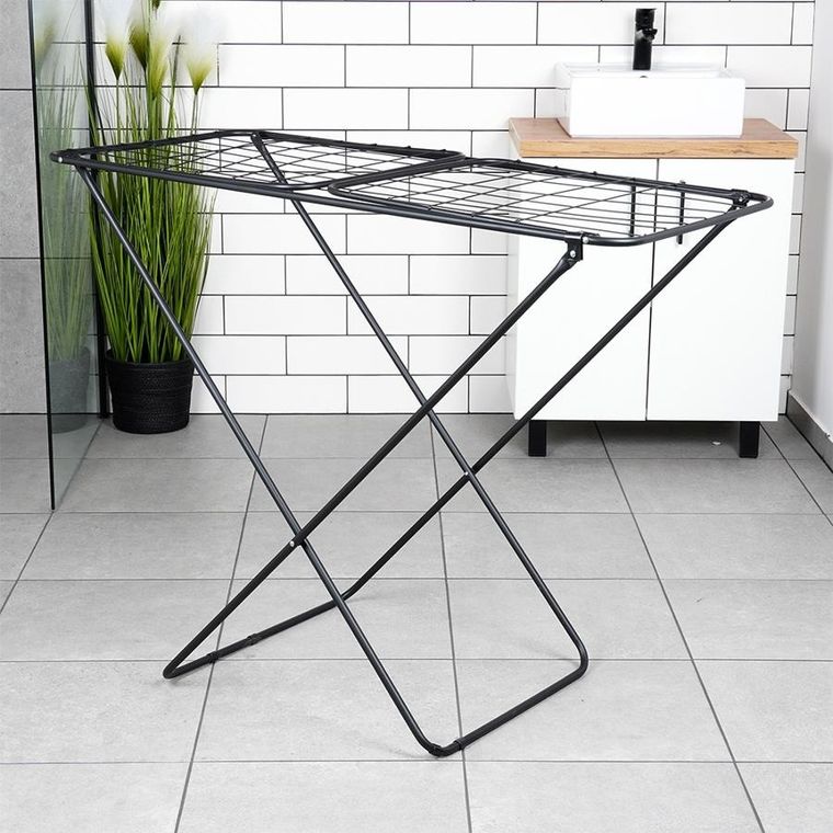 Vilde, suszarka na pranie, metalowa i rozkładana, czarna, 181 cm