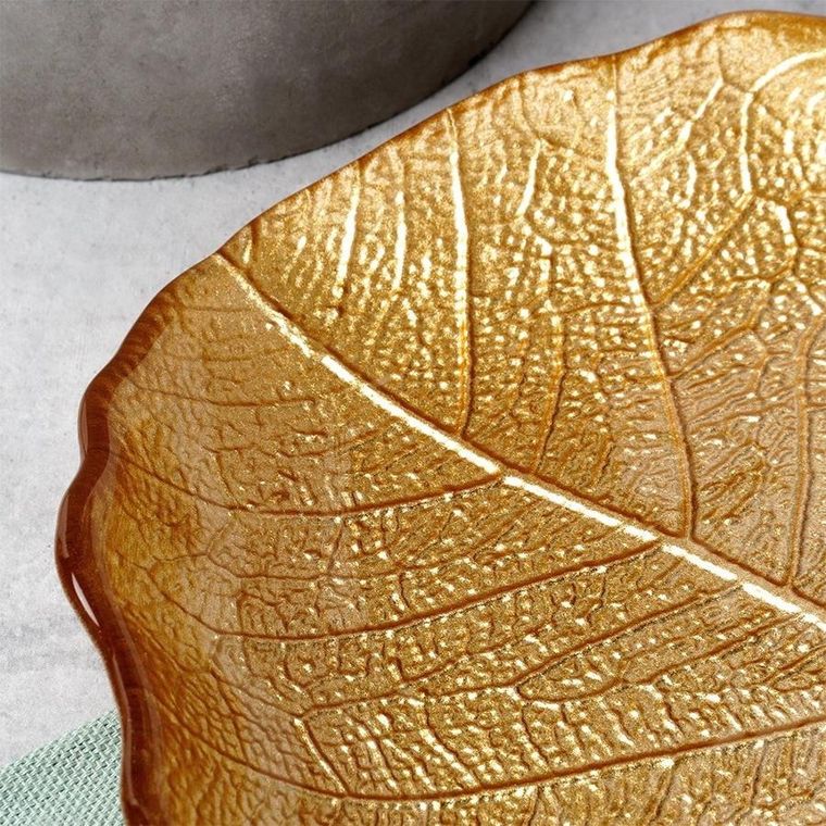 Vilde, talerz do serwowania, szklany, złoty, liść, 27,5-24 cm