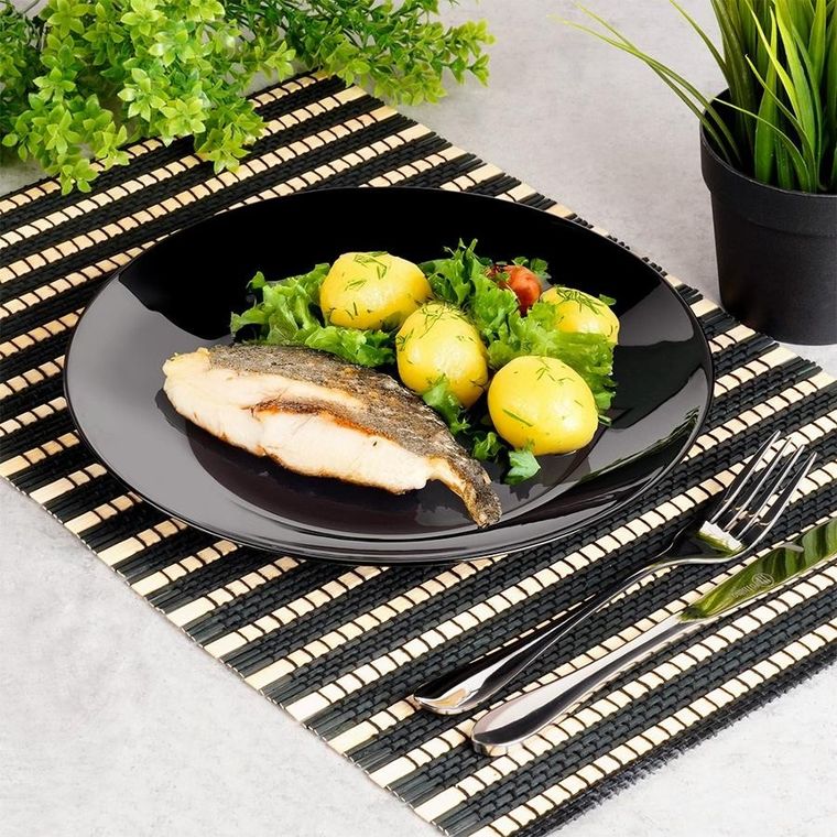 Vilde, talerze obiadowe płytkie szklane czarne 25,5 cm 6 szt.