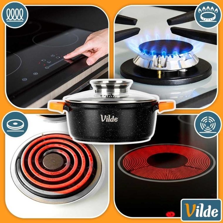 Vilde, Terruna Aroma, garnek ze szklaną pokrywką, granitowy, 20 cm, 2,1l