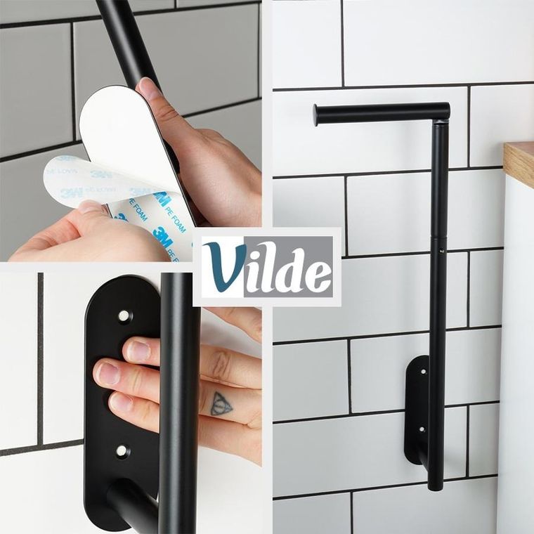 Vilde, uchwyt na papier toaletowy stalowy, czarny, 46,5 cm