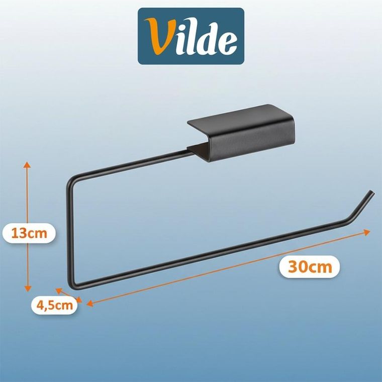Vilde, wieszak na ręcznik papierowy, metalowy, czarny, 30-4,5-13 cm