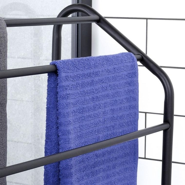 Vilde, wieszak na ręczniki stojący, metalowy, czarny