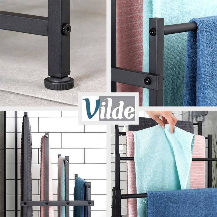 Vilde, wieszak na ręczniki stojący, metalowy, czarny