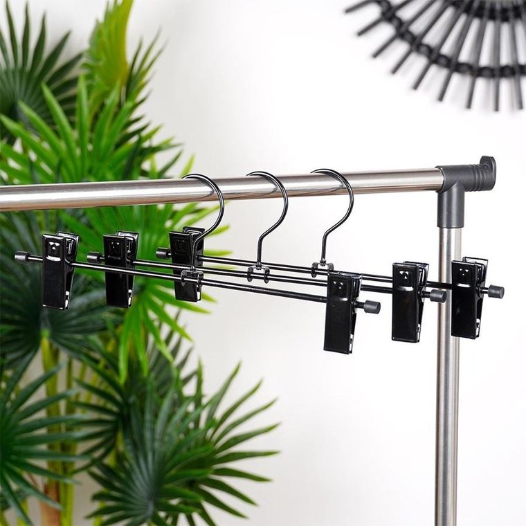 Vilde, wieszak na spodnie, metalowy, z klipsami, czarny, 3 szt.