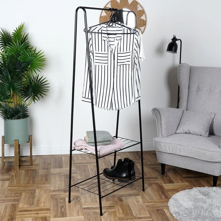 Vilde, wieszak, stojący na ubrania, metalowy czarny, 153 cm