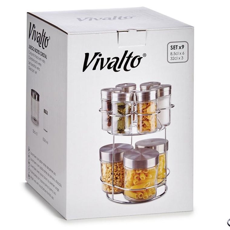 Vivalto, Nivan, pojemniczki na przyprawy na metalowym stojaku, 9 słoiczków