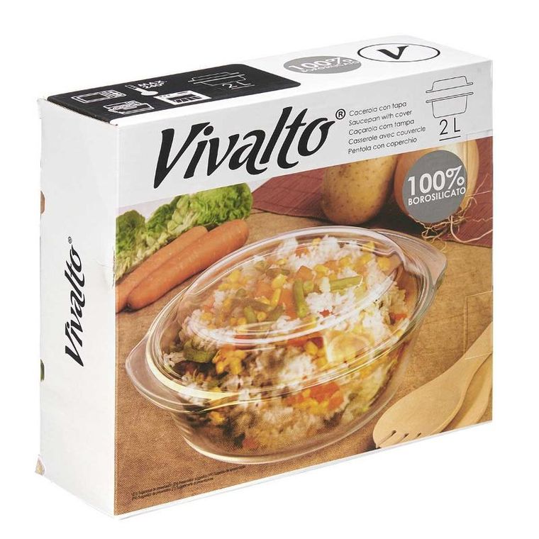 Vivalto, okrągłe naczynie żaroodporne z pokrywką, 2 l
