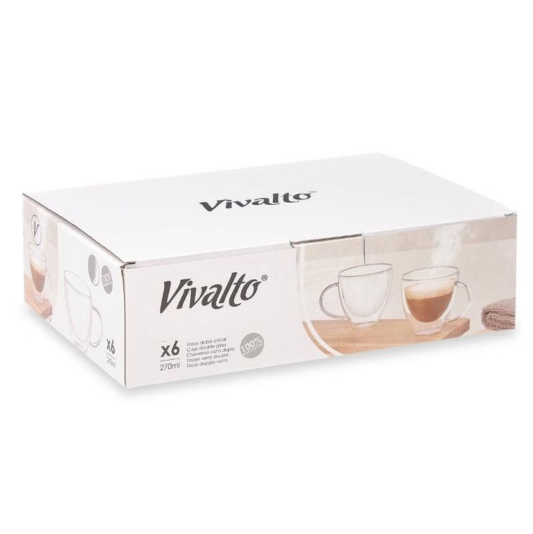Vivalto, zestaw kubków z podwójnym dnem i ściankami, 6 szt., 270 ml