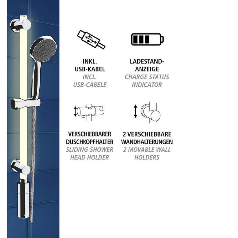 Wenko, drążek prysznicowy LED 74 cm, ciepła biel