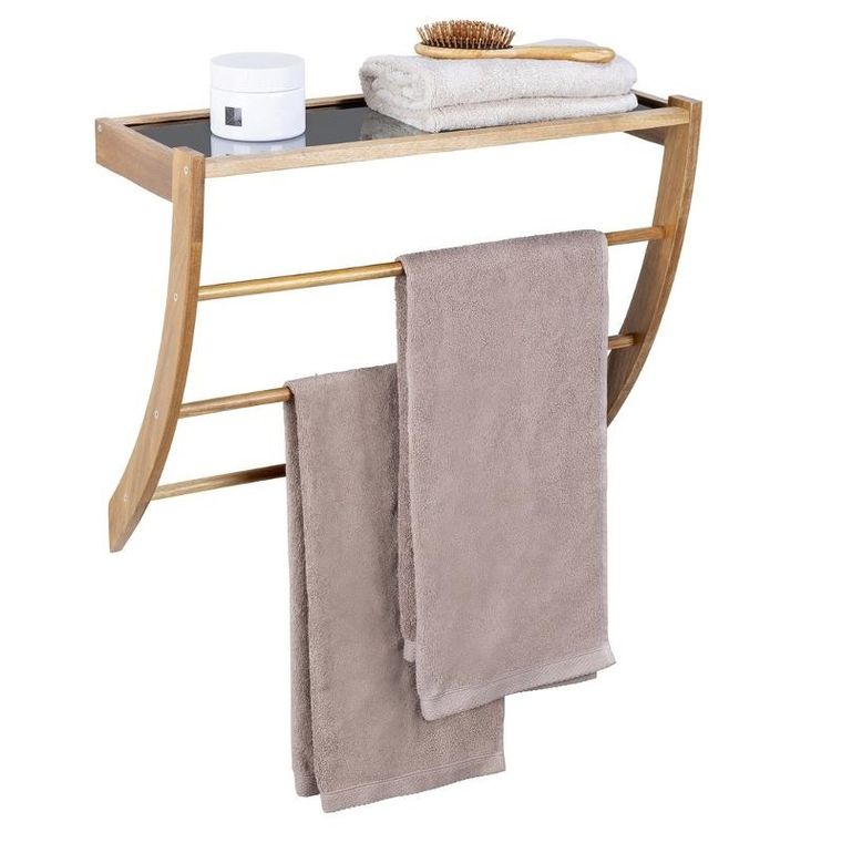 Wenko, Fondi, drewniana półka łazienkowa z drążkiem