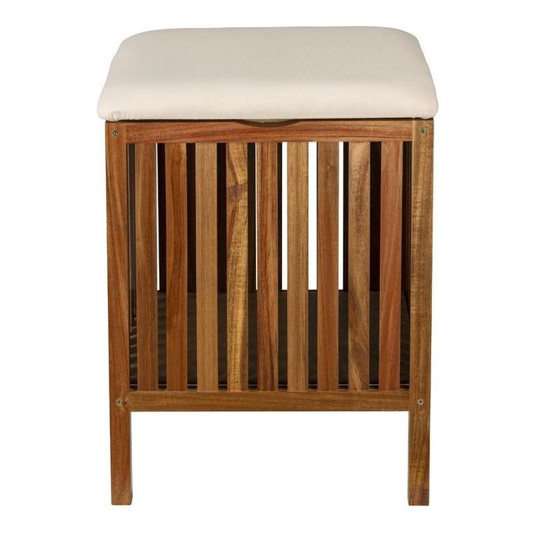 Wenko, Fondi, drewniane siedzisko łazienkowe z koszem, 52 cm