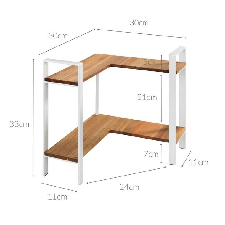 Wenko, Louisa, narożna, dwupoziomowa półka kuchenna na blat, drewno akacji