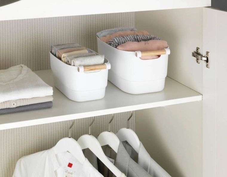 Wenko, pojemnik plastikowy z drewnianą rączką, 18-15,5-33,5 cm