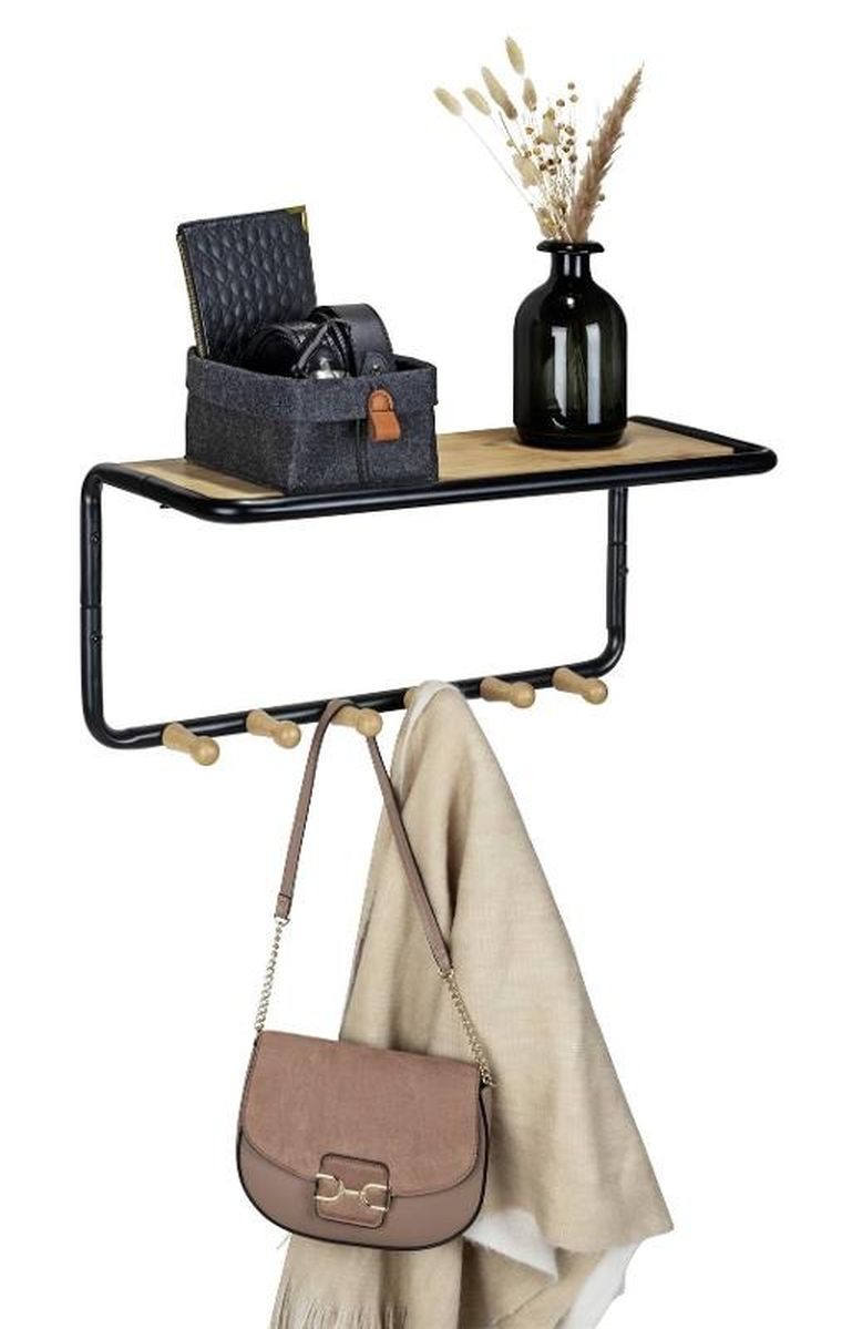 Wenko, półka ścienna z bambusowymi haczykami, 58-26-26 cm, Loft