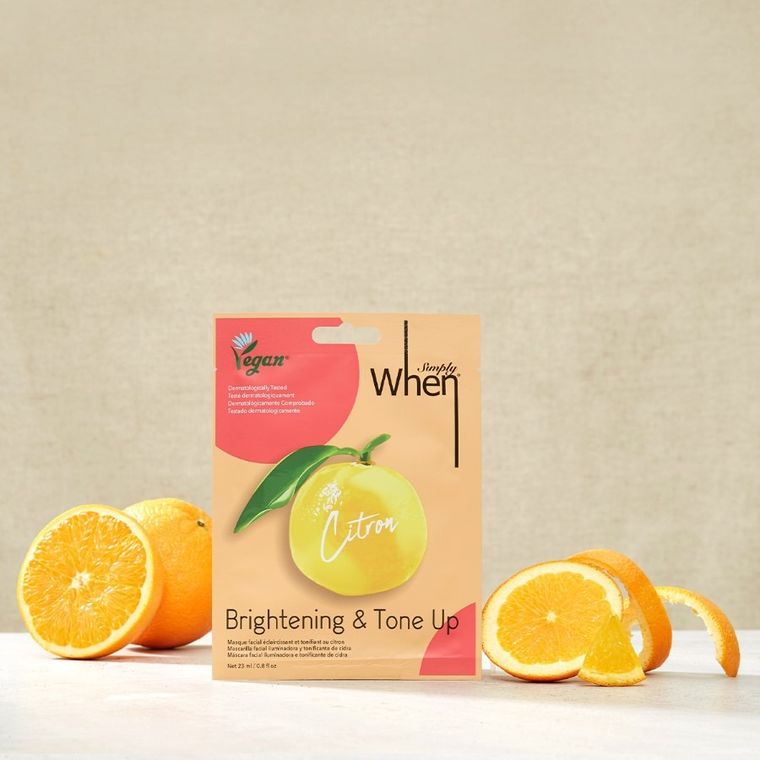 When, Simply, maska na twarz w płacie, rozjaśniająco-tonizująca, citron, 23 ml