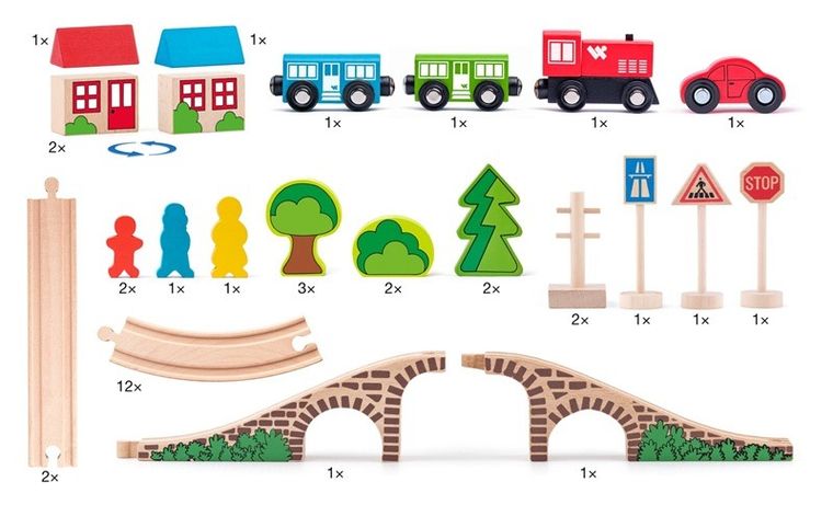 Woodyland, kolejka drewniana z figurkami, 40 elementów