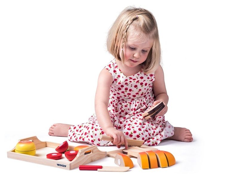 Woodyland, zestaw śniadaniowy do krojenia, drewniane jedzenie