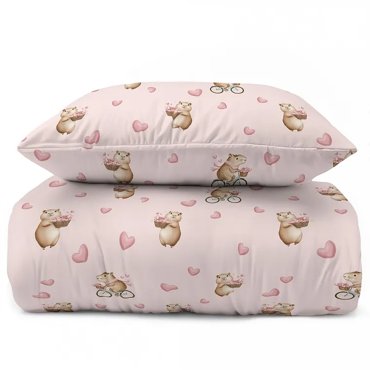 XOXO, komplet pościeli młodzieżowej, 140-200 cm + 70-80 cm, kapibara na rowerze