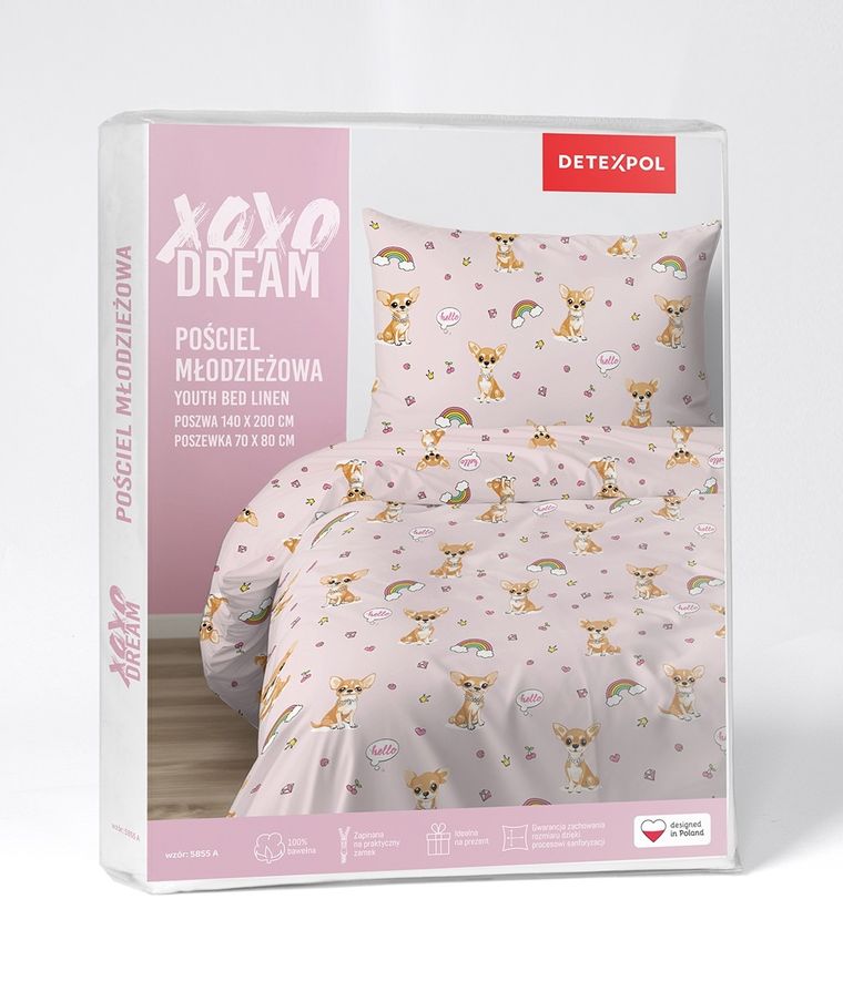 XOXO, komplet pościeli młodzieżowej, 140-200 cm + 70-80 cm, tęcza