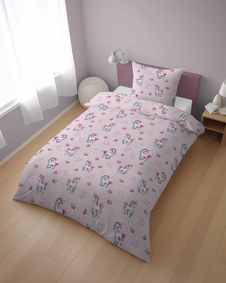 XOXO, komplet pościeli młodzieżowej, 160-200 cm + 70-80 cm, jednorożce