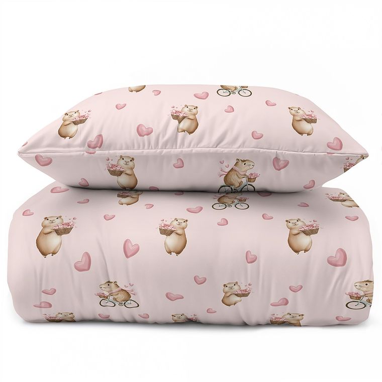 XOXO, komplet pościeli młodzieżowej, 160-200 cm + 70-80 cm, kopibara na rowerze