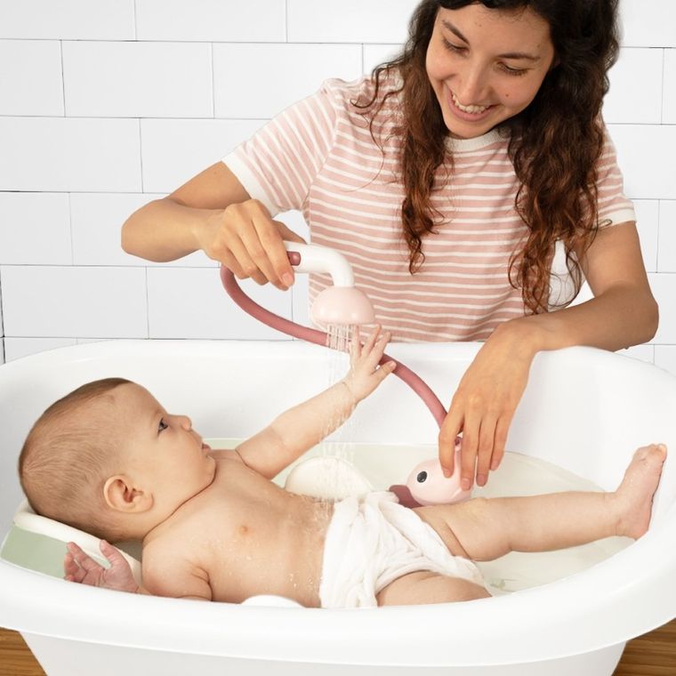 Yookidoo, zestaw kąpielowy: Prysznic słonik, różowy + okrycie kąpielowe