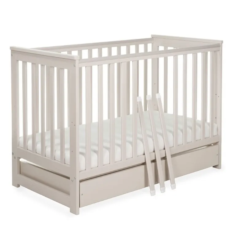 Yoonco, IWI, łóżeczko drewniane z szufladą i barierką, beż