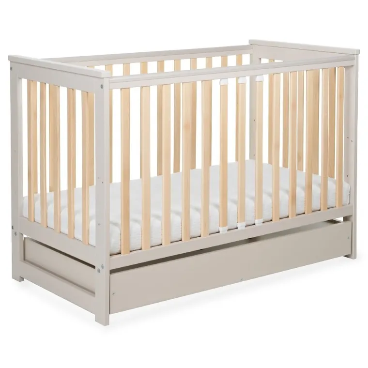 Yoonco, IWI, łóżeczko drewniane z szufladą i barierką, beż/buk