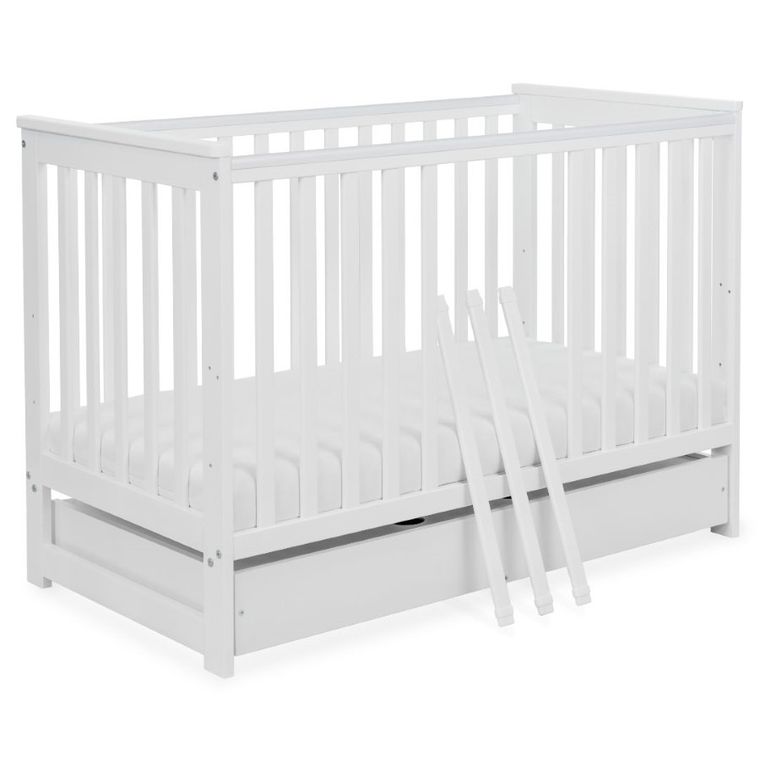 Yoonco, IWI, łóżeczko drewniane z szufladą i barierką, białe